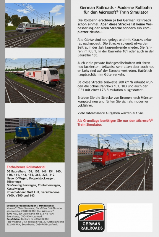 Installierter, funktionsfähiger Microsoft Train Simulator Der MSTS Bin-Patc